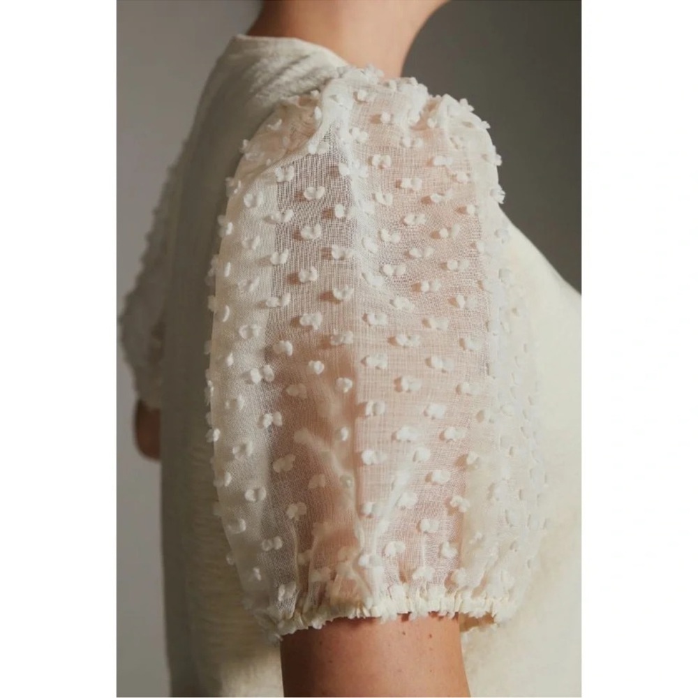 Maeve by Anthropologie Ivory Sheer Puff Short Sleeve Shirt Top - Womens Small - Picture 3 of 14